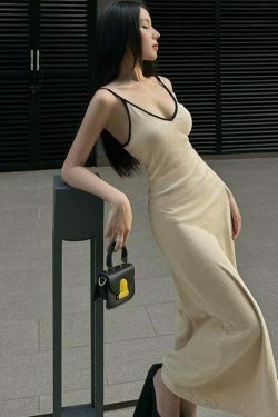 Y2K Aesthetic Suspender Dress with V-Neck and Grunge Style, Coquette Fashion for Women