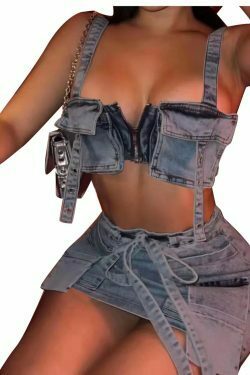 Y2K Aesthetic Suspender Skirt Set - Coquette Style Tube Top & Cargo Skirt for Women