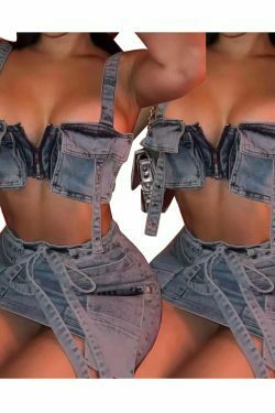 Y2K Aesthetic Suspender Skirt Set - Coquette Style Tube Top & Cargo Skirt for Women