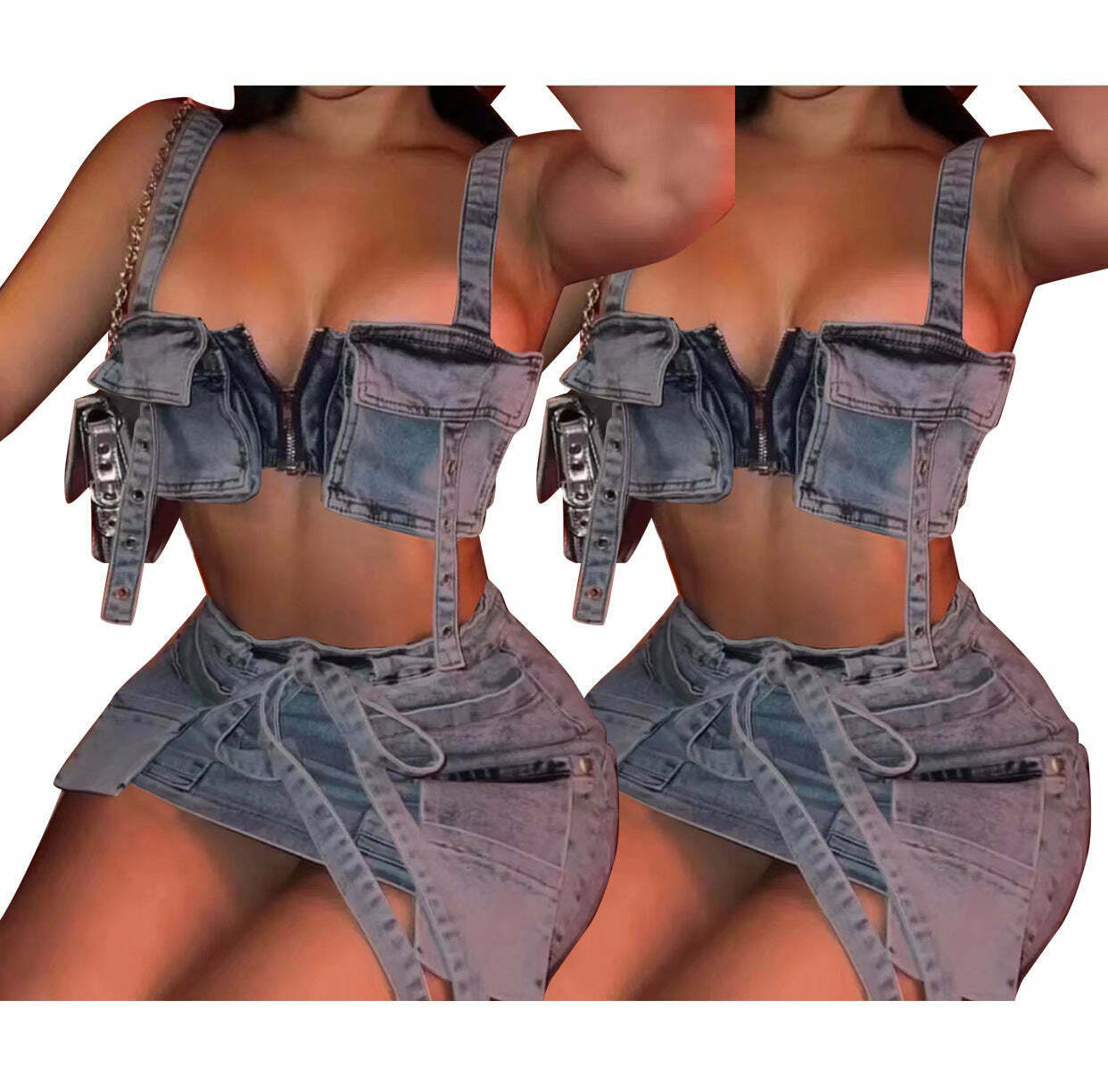 Y2K Aesthetic Suspender Skirt Set - Coquette Style Tube Top & Cargo Skirt for Women