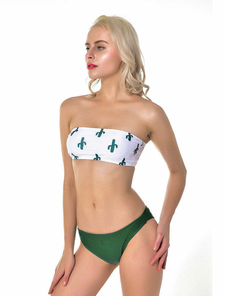 Y2K Aesthetic Sweet Cactus Bandeau Bikini Set - Coquette Style for Niche Women Fashion Y2K Aesthetic Sweet Cactus Bandeau Bikini Set - Coquette Style for Niche Women Fashion