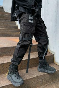Y2K Aesthetic Tactical Harness Cargo Pants for Women