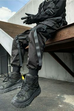 Y2K Aesthetic Tactical Harness Cargo Pants for Women