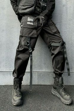 Y2K Aesthetic Tactical Harness Cargo Pants for Women