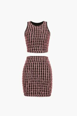 Y2K Aesthetic Texture Cropped Tank Top and Mini Skirt Set - Coquette Fashion for Women