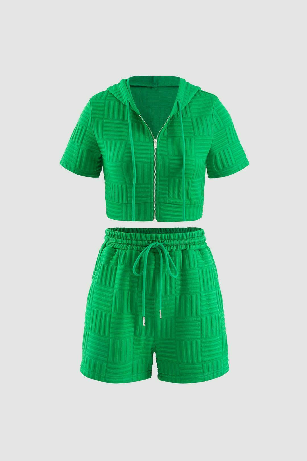 Y2K Aesthetic Textured Hooded T-Shirt and Drawstring Shorts Set for Women Y2K Aesthetic Textured Hooded T-Shirt and Drawstring Shorts Set for Women