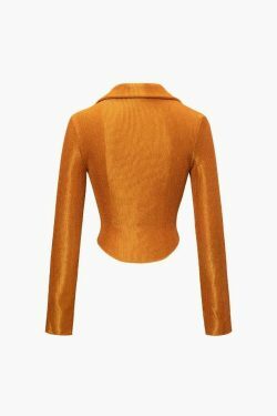 Y2K Aesthetic Textured Hook And Eye Collar Long Sleeve Top for Women - Coquette Fashion Grunge Style