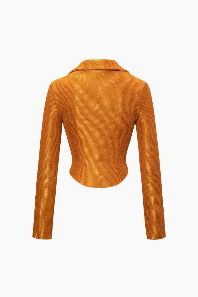 Y2K Aesthetic Textured Hook And Eye Collar Long Sleeve Top for Women - Coquette Fashion Grunge Style Y2K Aesthetic Textured Hook And Eye Collar Long Sleeve Top for Women - Coquette Fashion Grunge Style