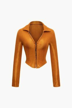 Y2K Aesthetic Textured Hook And Eye Collar Long Sleeve Top for Women - Coquette Fashion Grunge Style