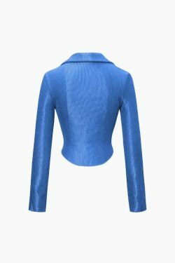 Y2K Aesthetic Textured Hook And Eye Collar Long Sleeve Top for Women - Coquette Fashion Grunge Style