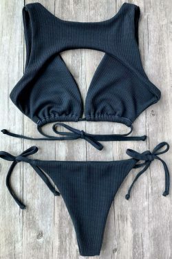 Y2K Aesthetic Textured Plunge Bathing Suit - Coquette Grunge Fashion & Pastel Goth Vibes
