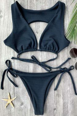 Y2K Aesthetic Textured Plunge Bathing Suit - Coquette Grunge Fashion & Pastel Goth Vibes