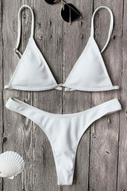 Y2K Aesthetic Textured Plunge Bikini Set with Coquette Style and Grunge Aesthetic