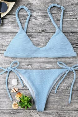 Y2K Aesthetic Textured Tie Side Scoop Bikini Set - Retro-inspired Swimwear for Trendy Women