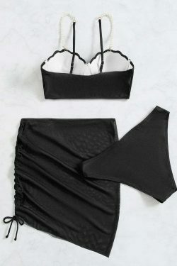 Y2K Aesthetic Three-Piece Bikini Set in Solid Colors