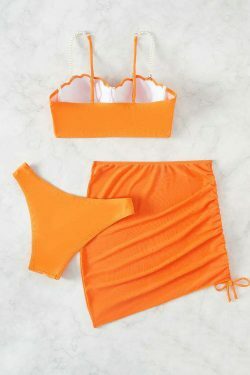 Y2K Aesthetic Three-Piece Bikini Set in Solid Colors