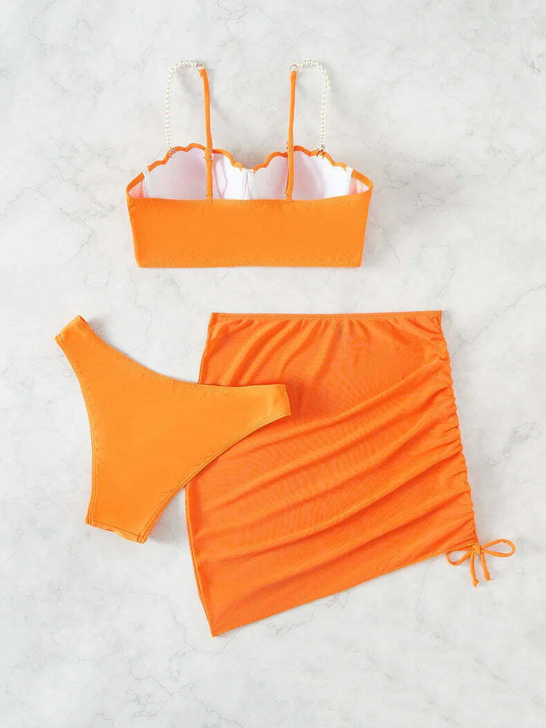 Y2K Aesthetic Three-Piece Bikini Set in Solid Colors Y2K Aesthetic Three-Piece Bikini Set in Solid Colors