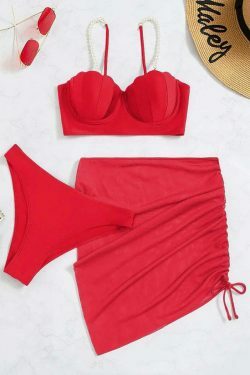 Y2K Aesthetic Three-Piece Bikini Set in Solid Colors