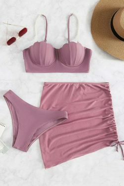 Y2K Aesthetic Three-Piece Bikini Set in Solid Colors