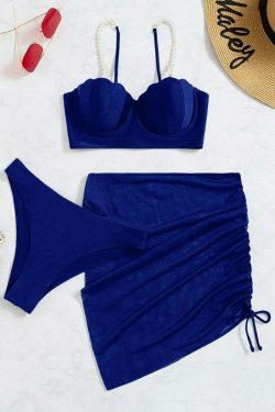 Y2K Aesthetic Three-Piece Bikini Set in Solid Colors