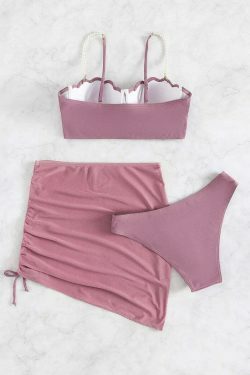 Y2K Aesthetic Three-Piece Bikini Set in Solid Colors