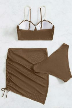 Y2K Aesthetic Three-Piece Bikini Set in Solid Colors