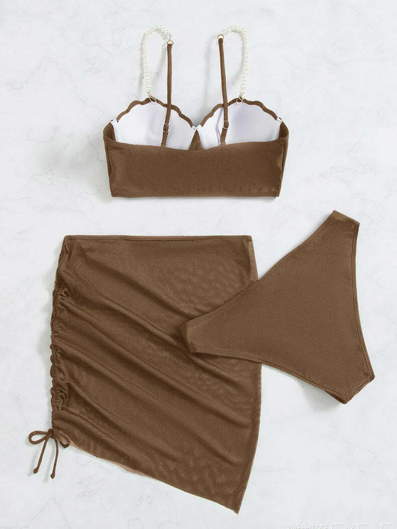 Y2K Aesthetic Three-Piece Bikini Set in Solid Colors Y2K Aesthetic Three-Piece Bikini Set in Solid Colors