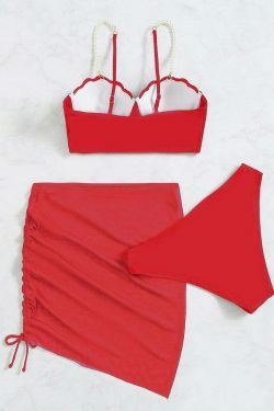 Y2K Aesthetic Three-Piece Bikini Set in Solid Colors
