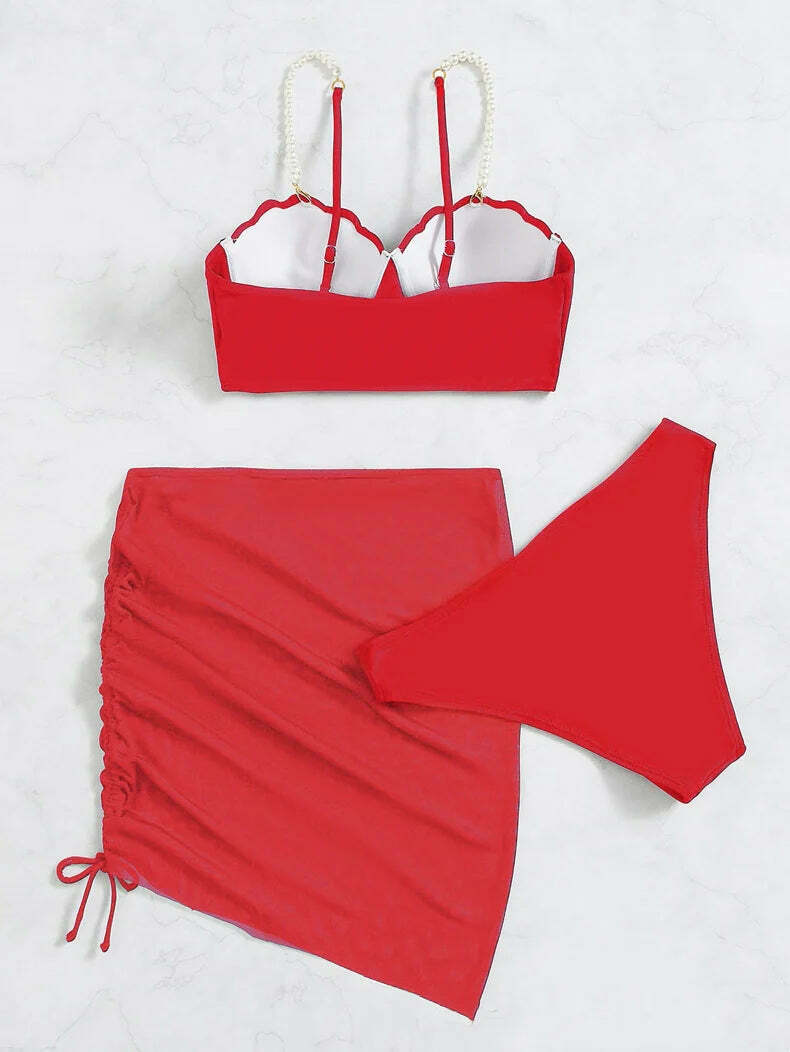 Y2K Aesthetic Three-Piece Bikini Set in Solid Colors Y2K Aesthetic Three-Piece Bikini Set in Solid Colors