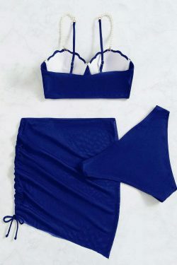 Y2K Aesthetic Three-Piece Bikini Set in Solid Colors