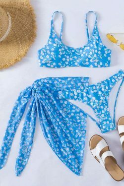Y2K Aesthetic Three-Piece Printed Bikini for Niche Women Fashion