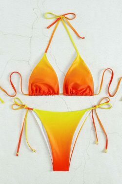 Y2K Aesthetic Tie-Dyed Gradient Bikini Swimwear in Coquette Style