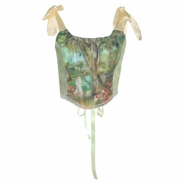 Y2K Aesthetic Tie-Strap Corset Top with Painted Details Y2K Aesthetic Tie-Strap Corset Top with Painted Details