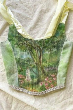 Y2K Aesthetic Tie-Strap Corset Top with Painted Details