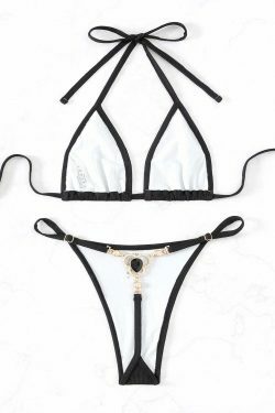 Y2K Aesthetic Tie-Up Halter Two Piece Bikini - Coquette Style Grunge Fashion Women's Swimwear