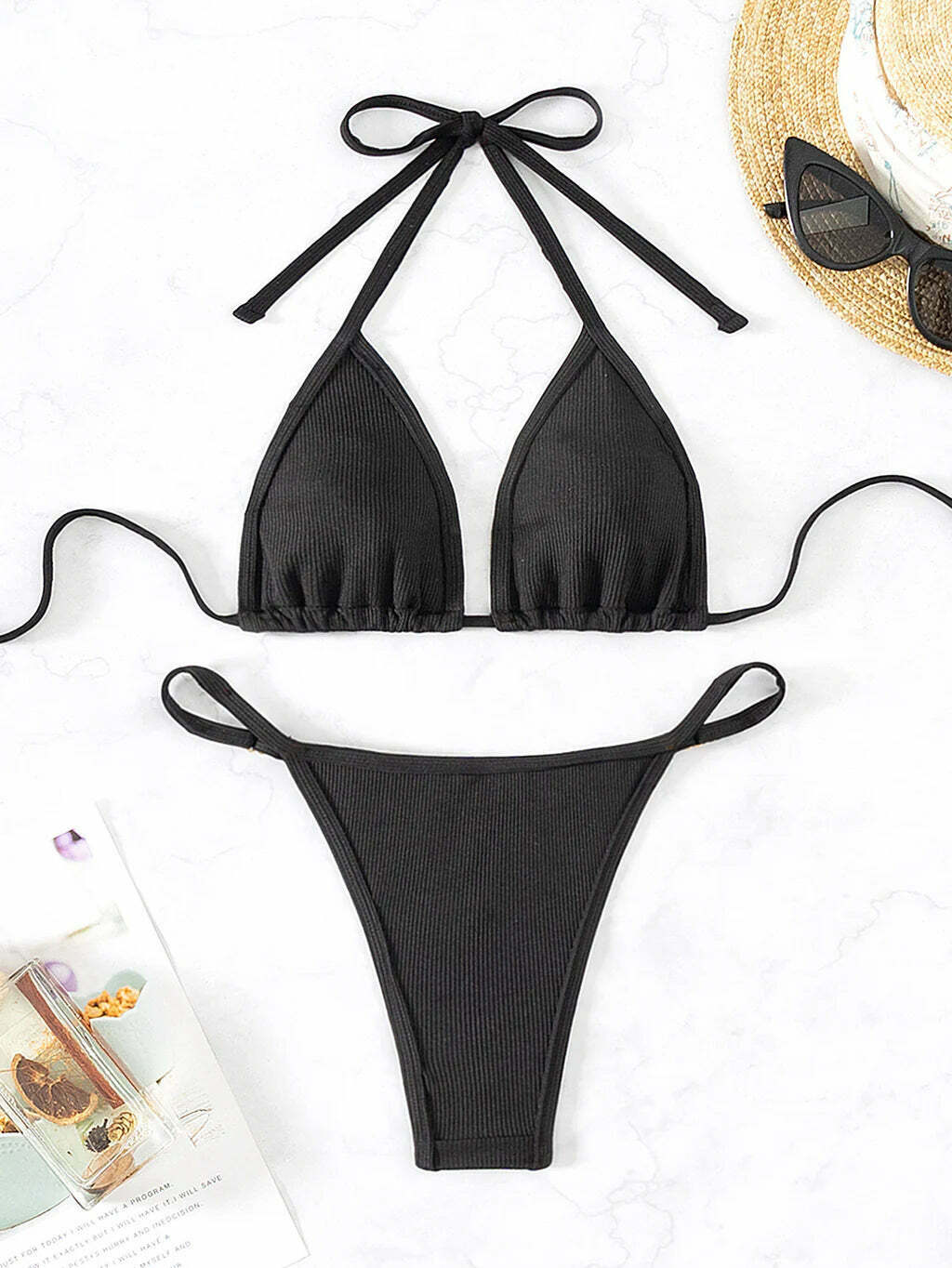 Y2K Aesthetic Tie-Up Halter Two Piece Bikini - Coquette Style Grunge Fashion Women's Swimwear