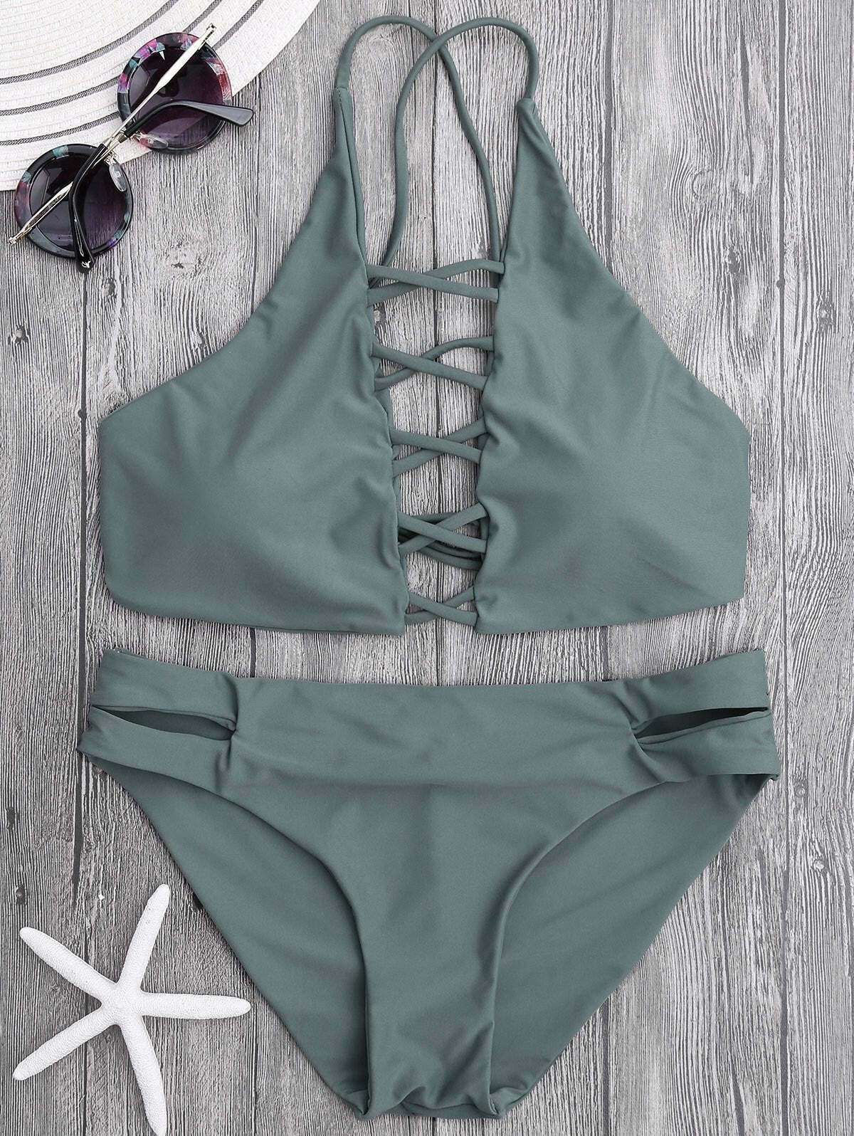 Y2K Aesthetic Tie Back Crisscross Strappy Bikini Set Y2K Aesthetic Tie Back Crisscross Strappy Bikini Set