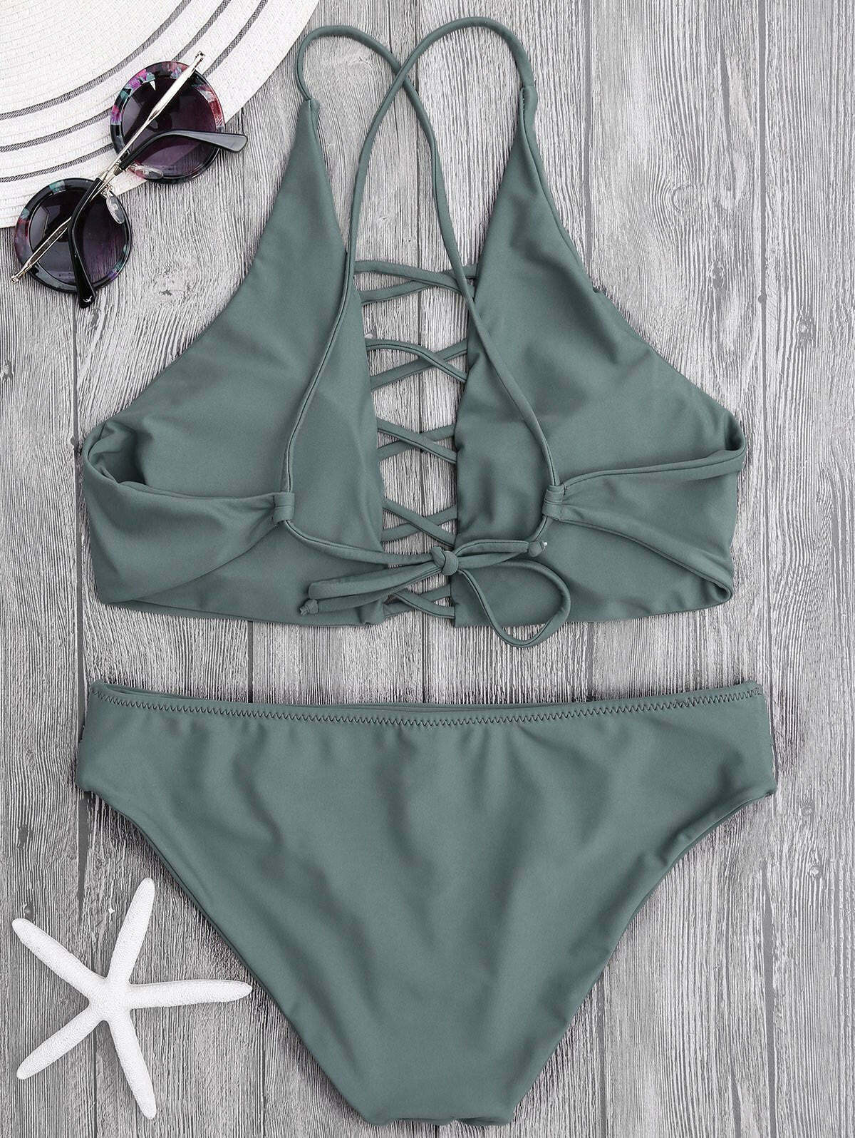 Y2K Aesthetic Tie Back Crisscross Strappy Bikini Set Y2K Aesthetic Tie Back Crisscross Strappy Bikini Set