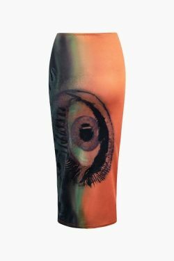 Y2K Aesthetic Tie Dye Eye Print Midi Skirt for Women - Coquette & Grunge Style Fashion