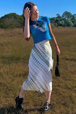 Y2K Aesthetic Tie Dye Print Midi Skirt for Women - Coquette & Grunge Style Fashion