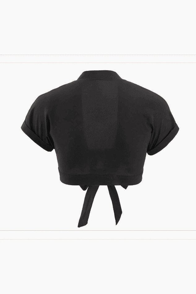 Y2K Aesthetic Tie Front Crop Blouse with Rolled Cuffs - Coquette & Grunge Style Y2K Aesthetic Tie Front Crop Blouse with Rolled Cuffs - Coquette & Grunge Style
