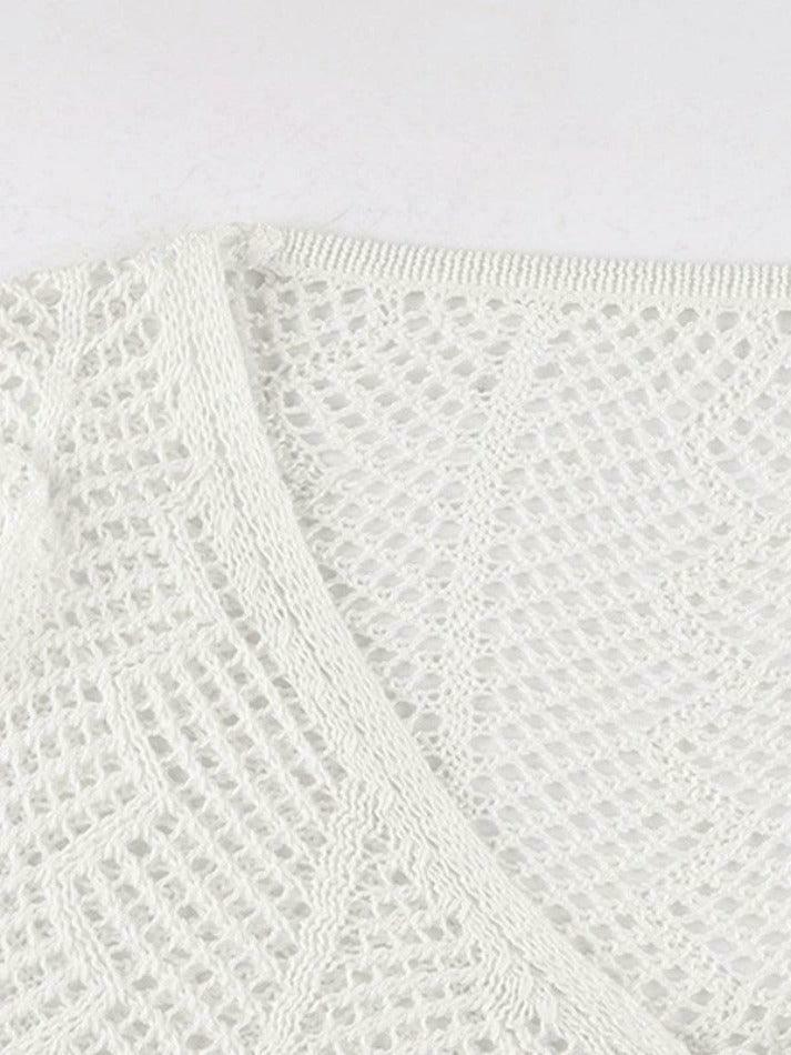 Y2K Aesthetic Tie Front Open Knit Crop Top for Women - Coquette & Grunge Style Fashion