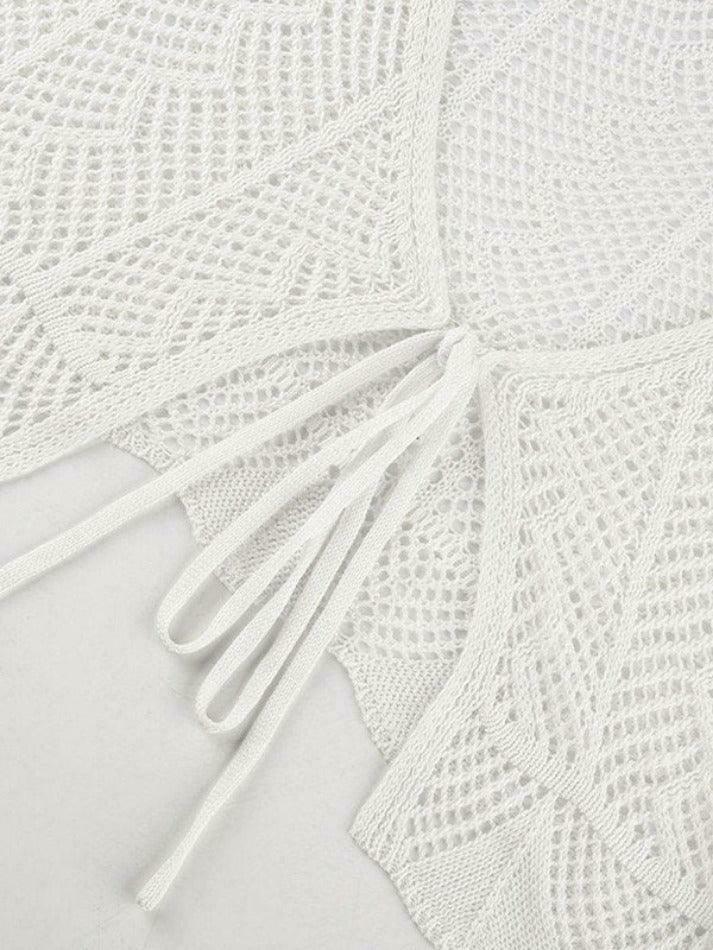 Y2K Aesthetic Tie Front Open Knit Crop Top for Women - Coquette & Grunge Style Fashion