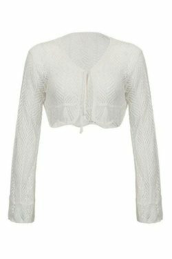 Y2K Aesthetic Tie Front Open Knit Crop Top for Women - Coquette & Grunge Style Fashion