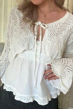 Y2K Aesthetic Tie Front Open Knit Crop Top for Women - Coquette & Grunge Style Fashion