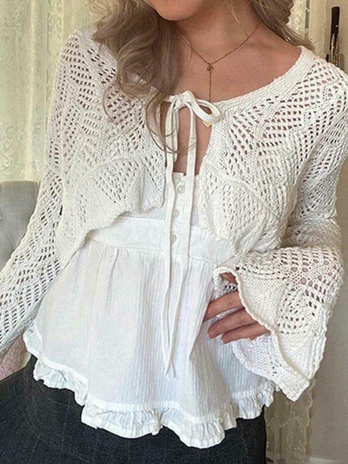 Y2K Aesthetic Tie Front Open Knit Crop Top for Women - Coquette & Grunge Style Fashion