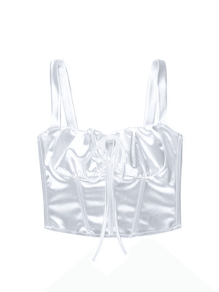 Y2K Aesthetic Tie Front Satin Corset Top for Women - Coquette Style Grunge Fashion Y2K Aesthetic Tie Front Satin Corset Top for Women - Coquette Style Grunge Fashion