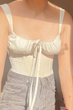 Y2K Aesthetic Tie Front Satin Corset Top for Women - Coquette Style Grunge Fashion