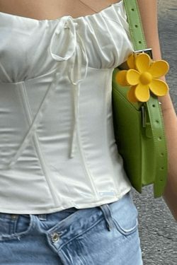 Y2K Aesthetic Tie Front Satin Corset Top for Women - Coquette Style Grunge Fashion