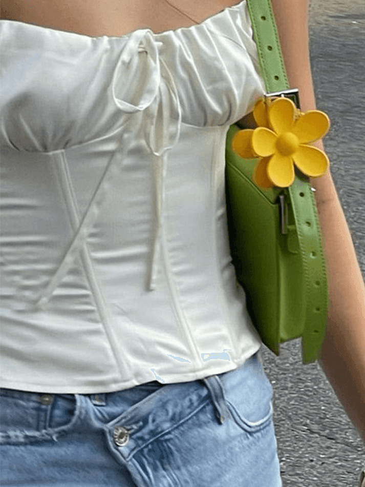 Y2K Aesthetic Tie Front Satin Corset Top for Women - Coquette Style Grunge Fashion Y2K Aesthetic Tie Front Satin Corset Top for Women - Coquette Style Grunge Fashion